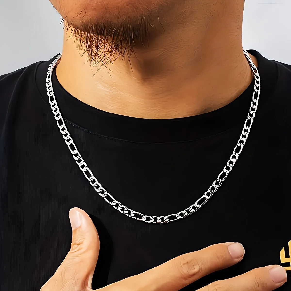 1PCS Figaro Chain Necklace - Durable Silver Plated, Timeless Classic Design, Adjustable 16-30 inches, Unisex Punk Hip Hop Jewelry for Men and Women - Unique Figaro Chain Link Design