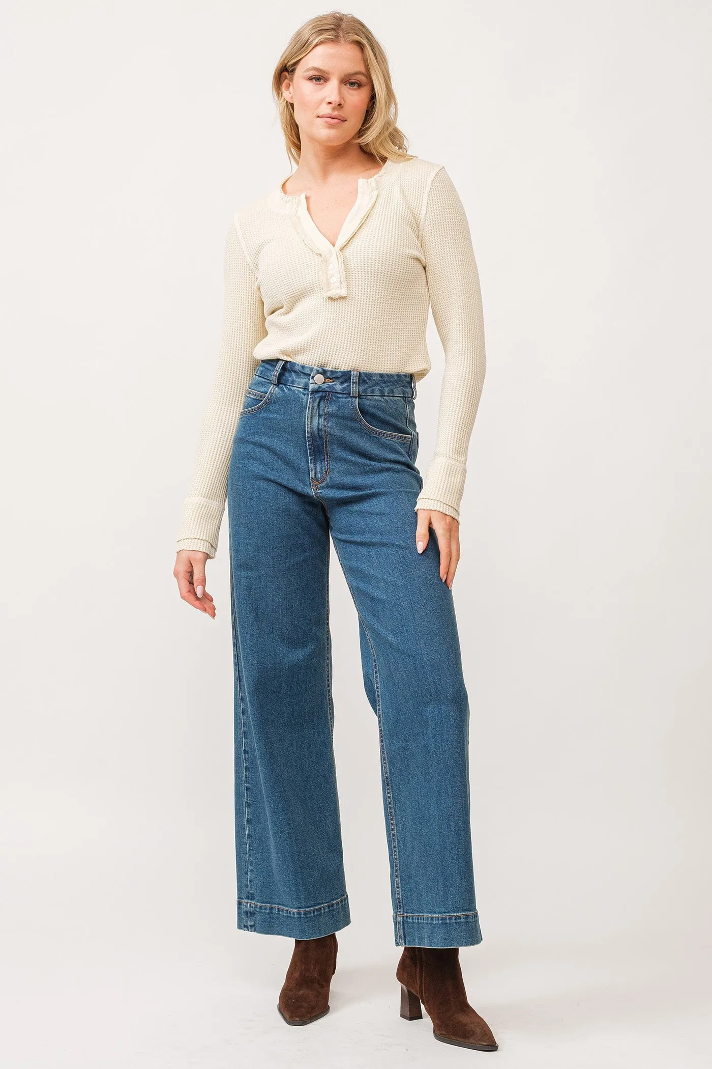 AUDREY HIGH RISE CLEAN HEM WIDE LEG JEANS BLUENOTE