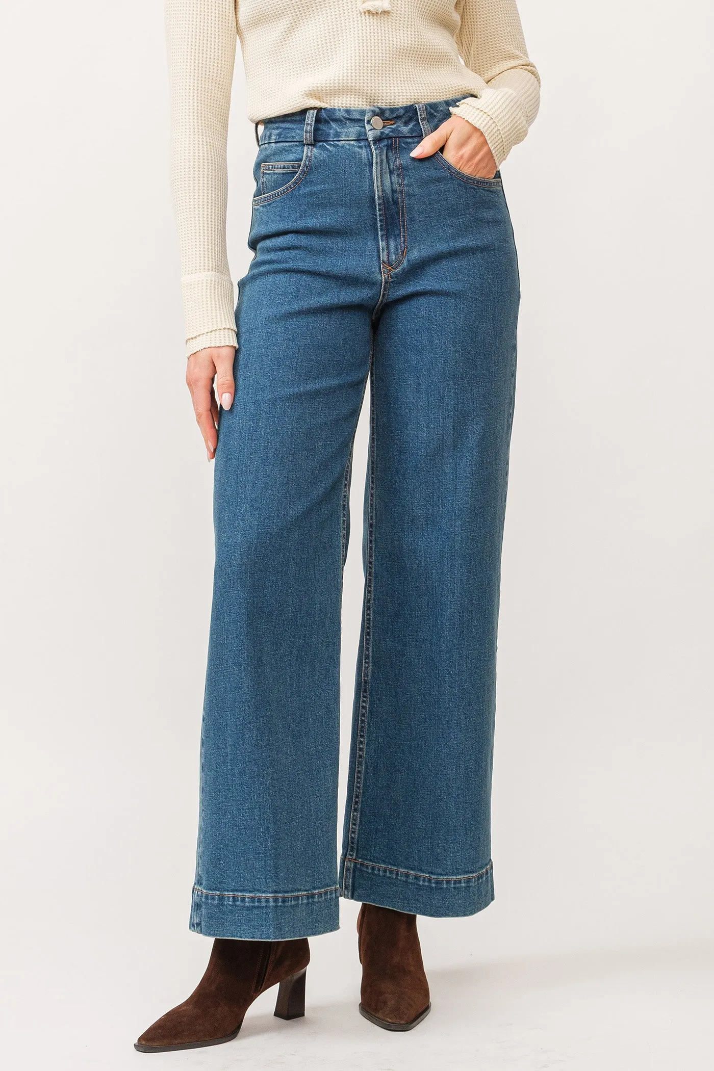 AUDREY HIGH RISE CLEAN HEM WIDE LEG JEANS BLUENOTE