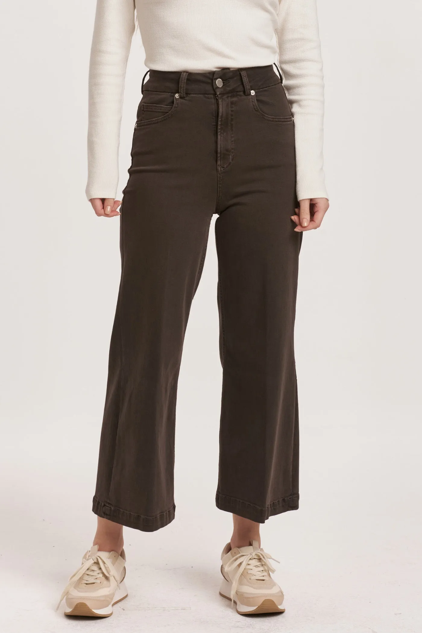 AUDREY SUPER HIGH RISE CROPPED WIDE LEG COLOR JEANS GROUND COFFEE