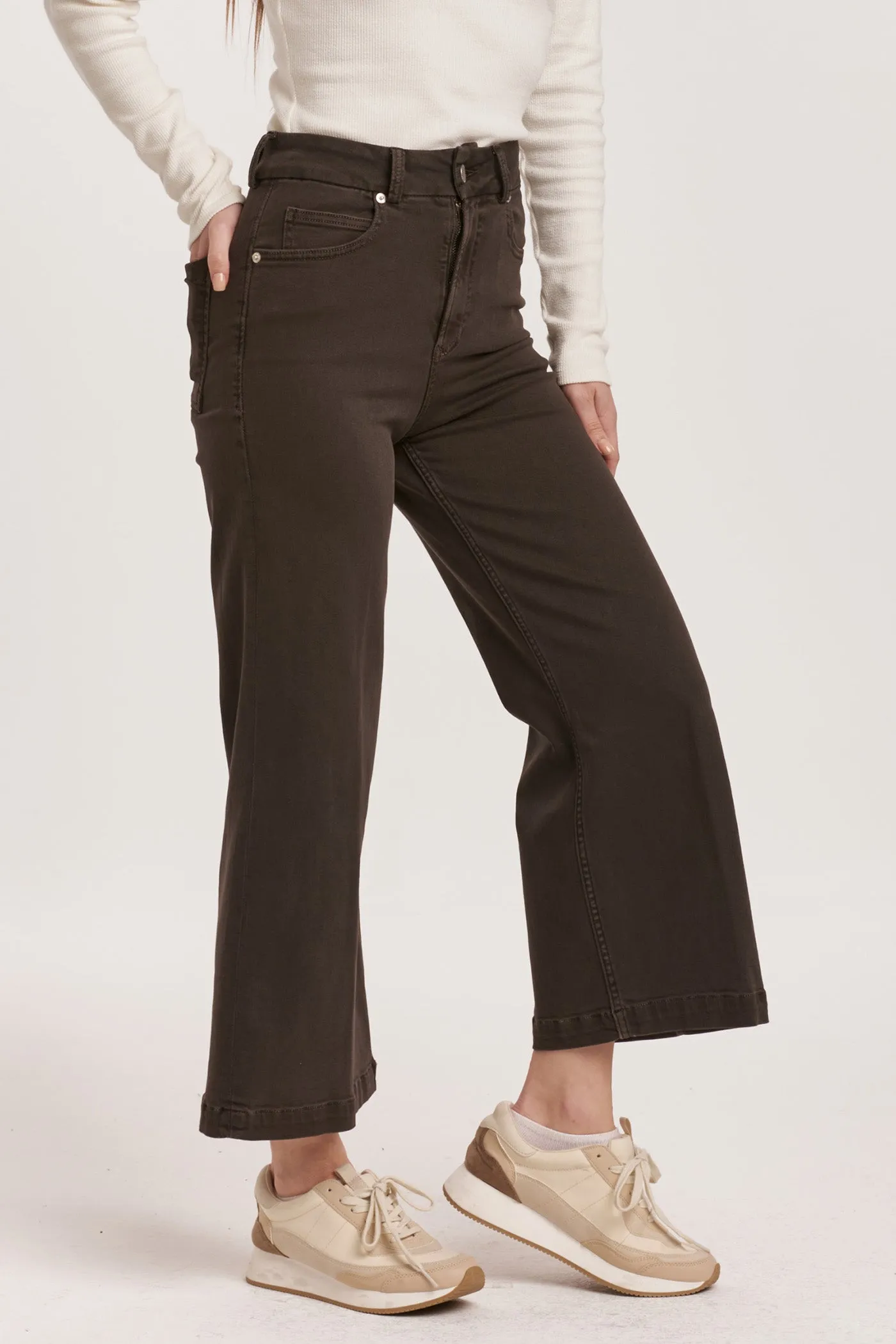 AUDREY SUPER HIGH RISE CROPPED WIDE LEG COLOR JEANS GROUND COFFEE