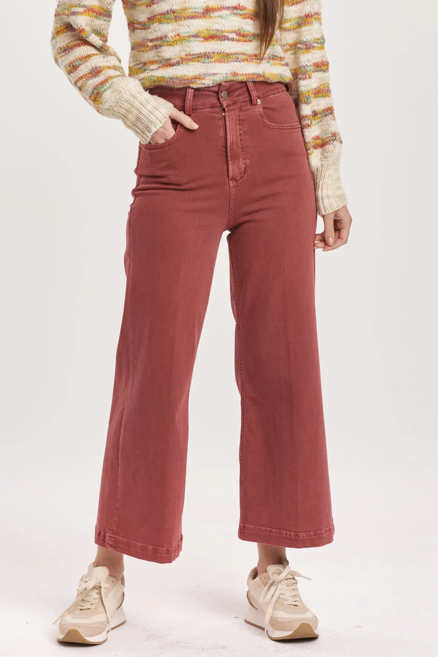 AUDREY SUPER HIGH RISE CROPPED WIDE LEG COLOR JEANS INTENSE RUST