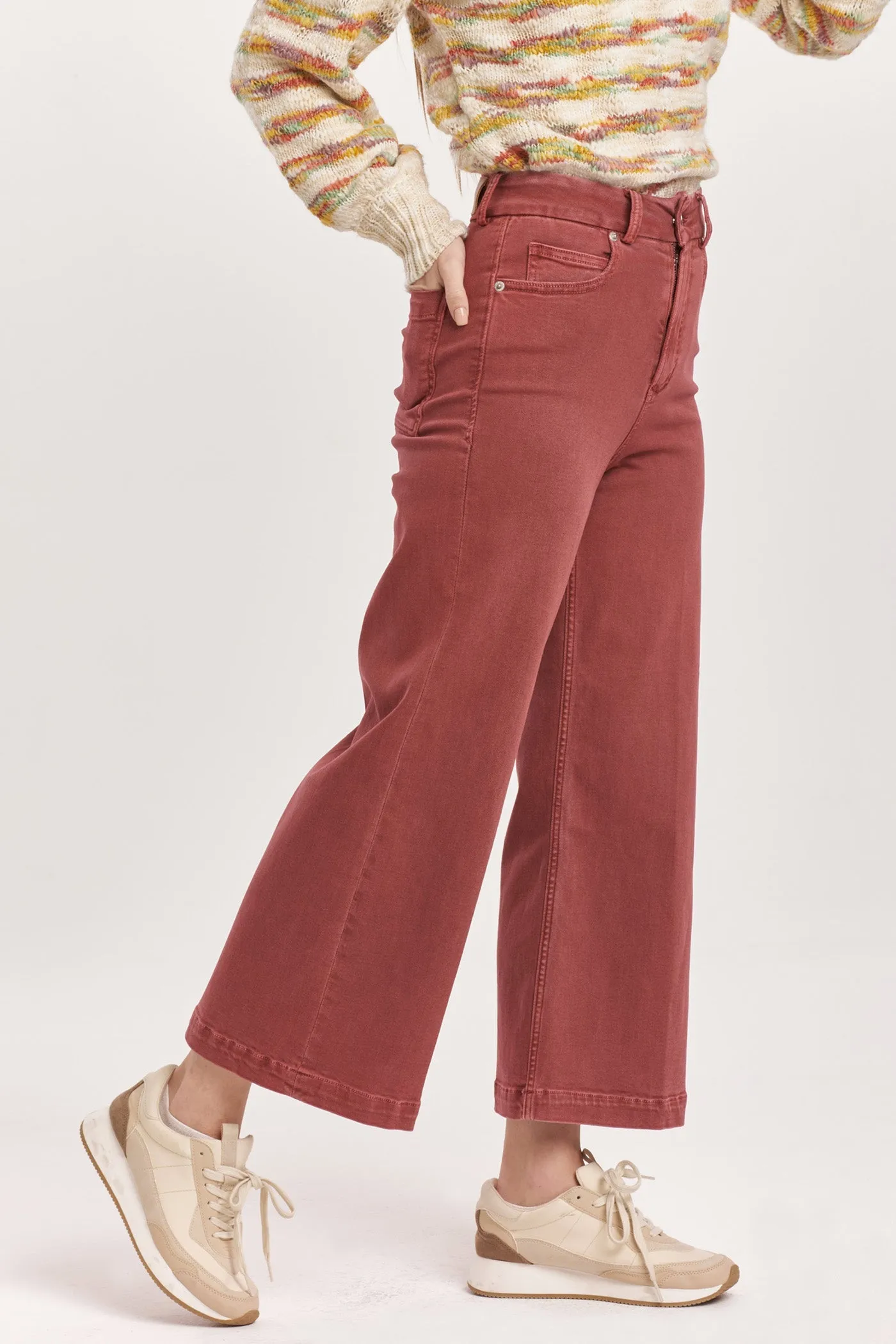 AUDREY SUPER HIGH RISE CROPPED WIDE LEG COLOR JEANS INTENSE RUST