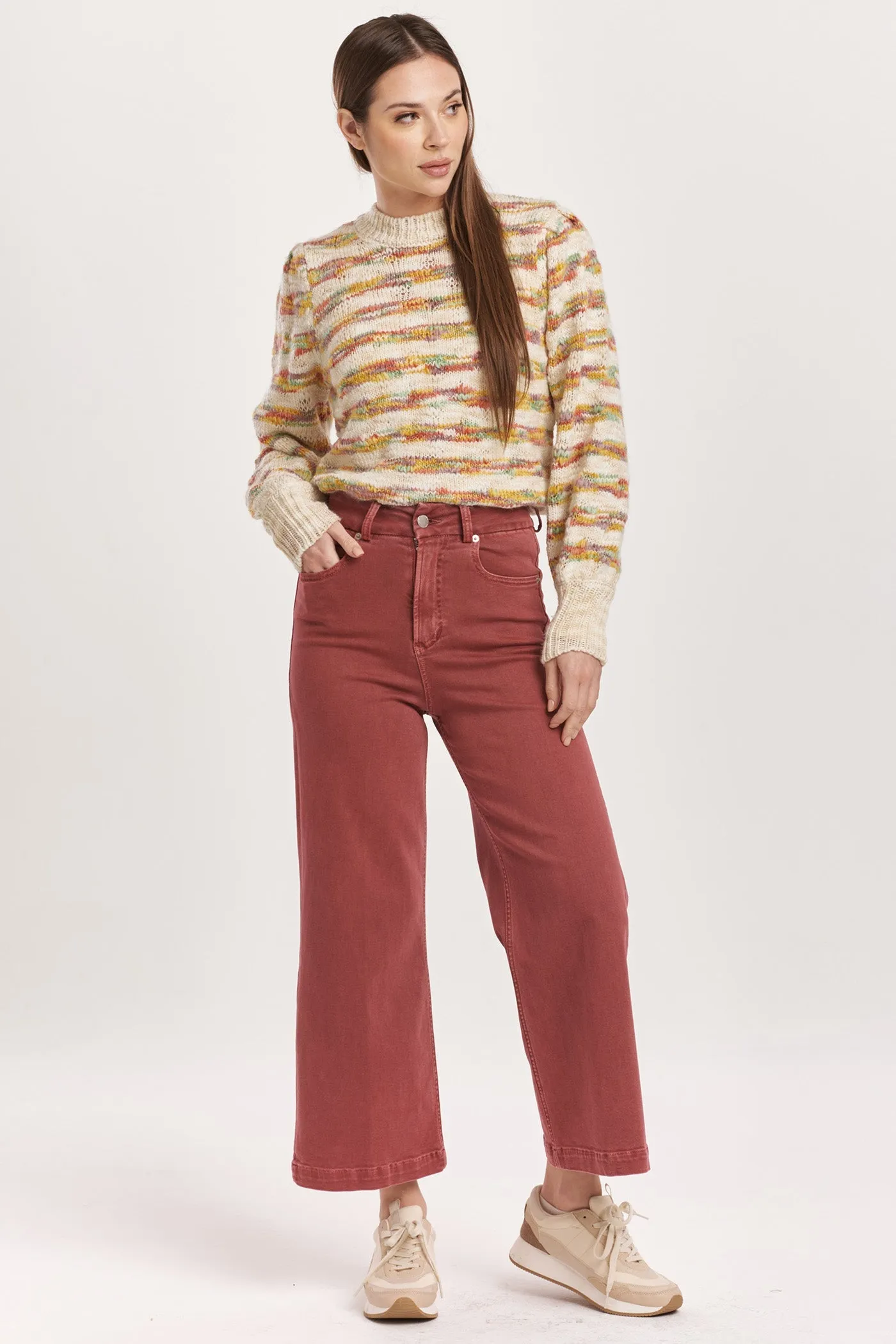 AUDREY SUPER HIGH RISE CROPPED WIDE LEG COLOR JEANS INTENSE RUST