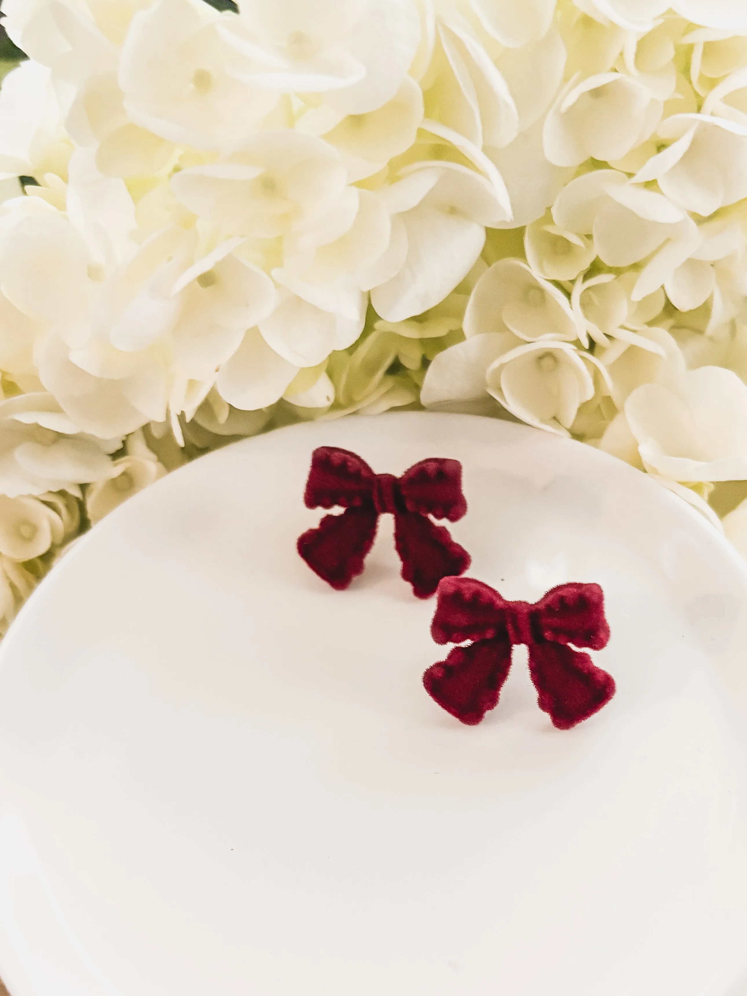 Beautiful Velvet Burgundy Bow Earrings