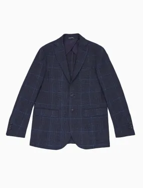 Blue & Brown Check Wool Blazer