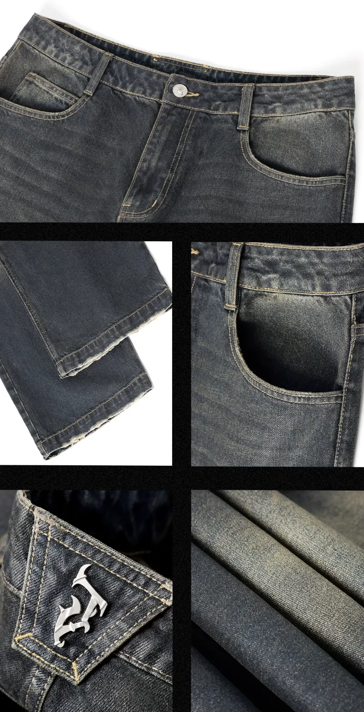 Brush Wax Process Washed Denim Jeans