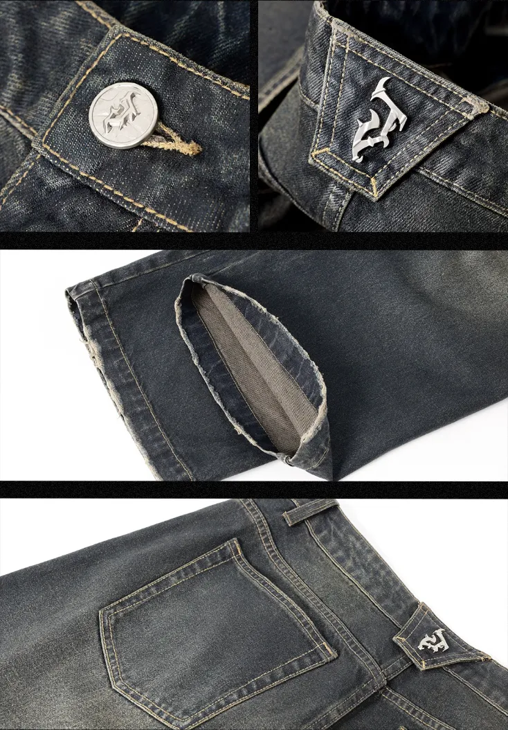 Brush Wax Process Washed Denim Jeans