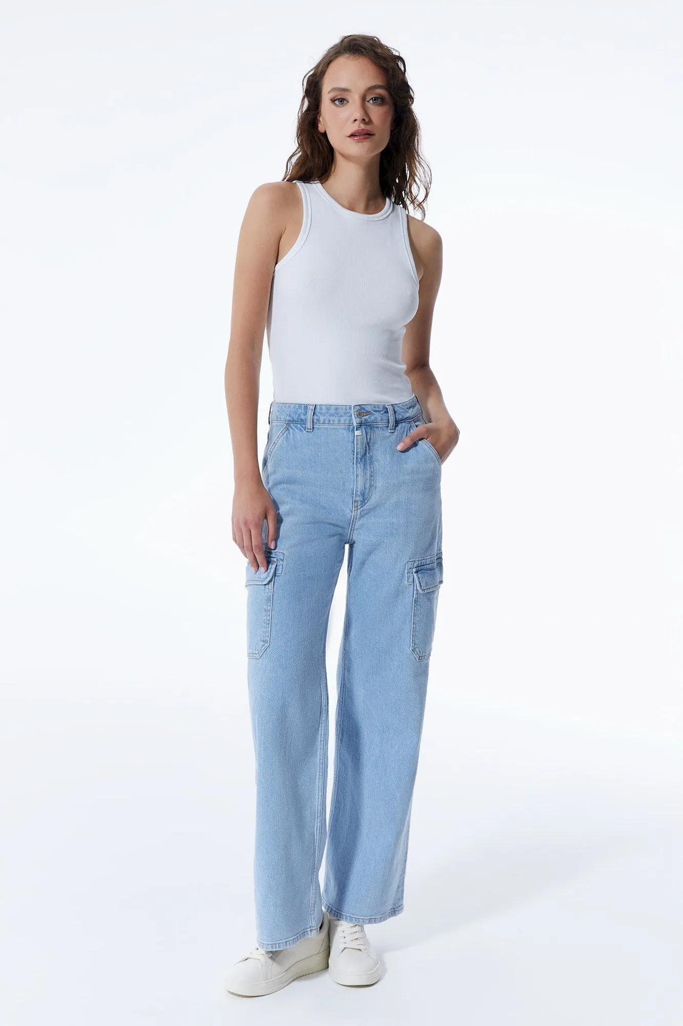 Charlotte High Waist Cargo Jeans Light Blue