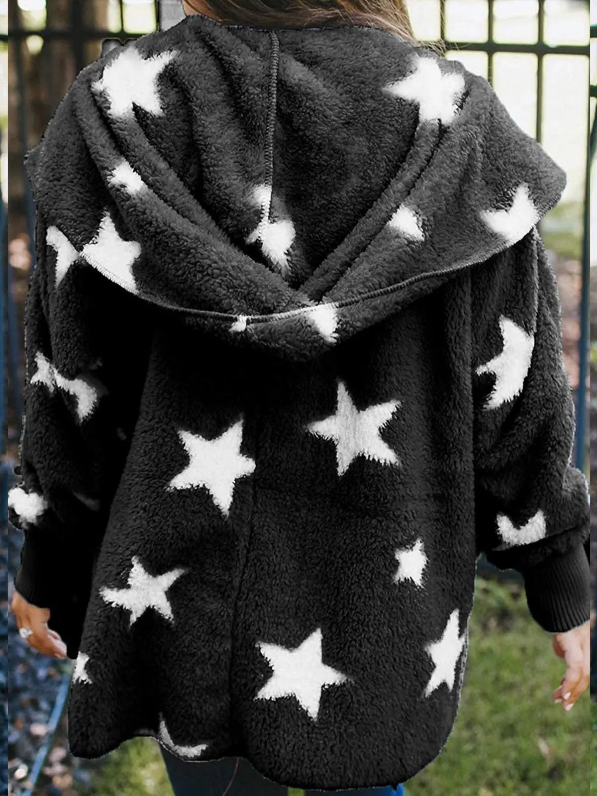 Coats Five-Pointed Star Plush Pocket Hooded Coat for Women