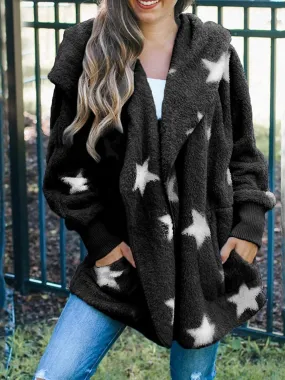 Coats Five-Pointed Star Plush Pocket Hooded Coat for Women