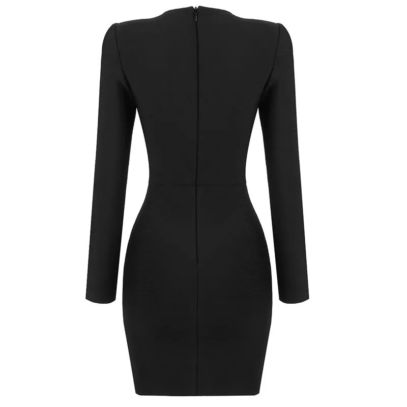 Design Shiny V-neck Rhinestone Slim Fit Slit Dress Niche Slimming Sheath Long Sleeve Bandage Dress Dress for Women