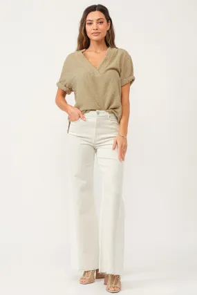 FIONA HIGH RISE WIDE LEG JEANS WHEAT AND WHITE