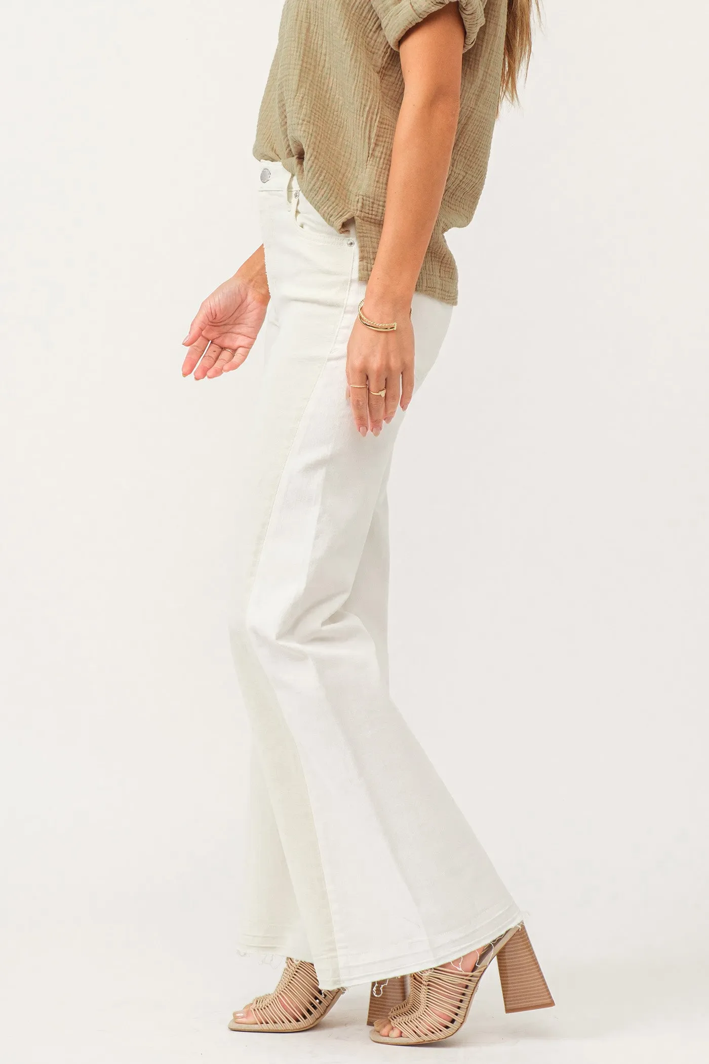 FIONA HIGH RISE WIDE LEG JEANS WHEAT AND WHITE