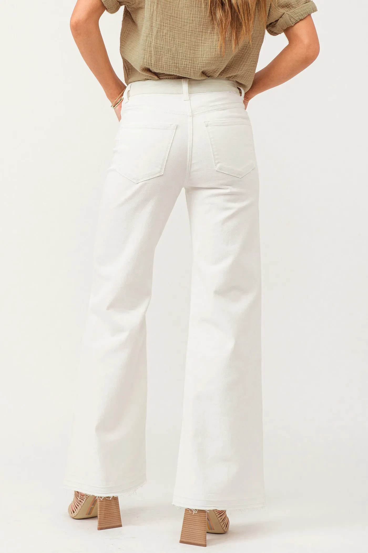 FIONA HIGH RISE WIDE LEG JEANS WHEAT AND WHITE