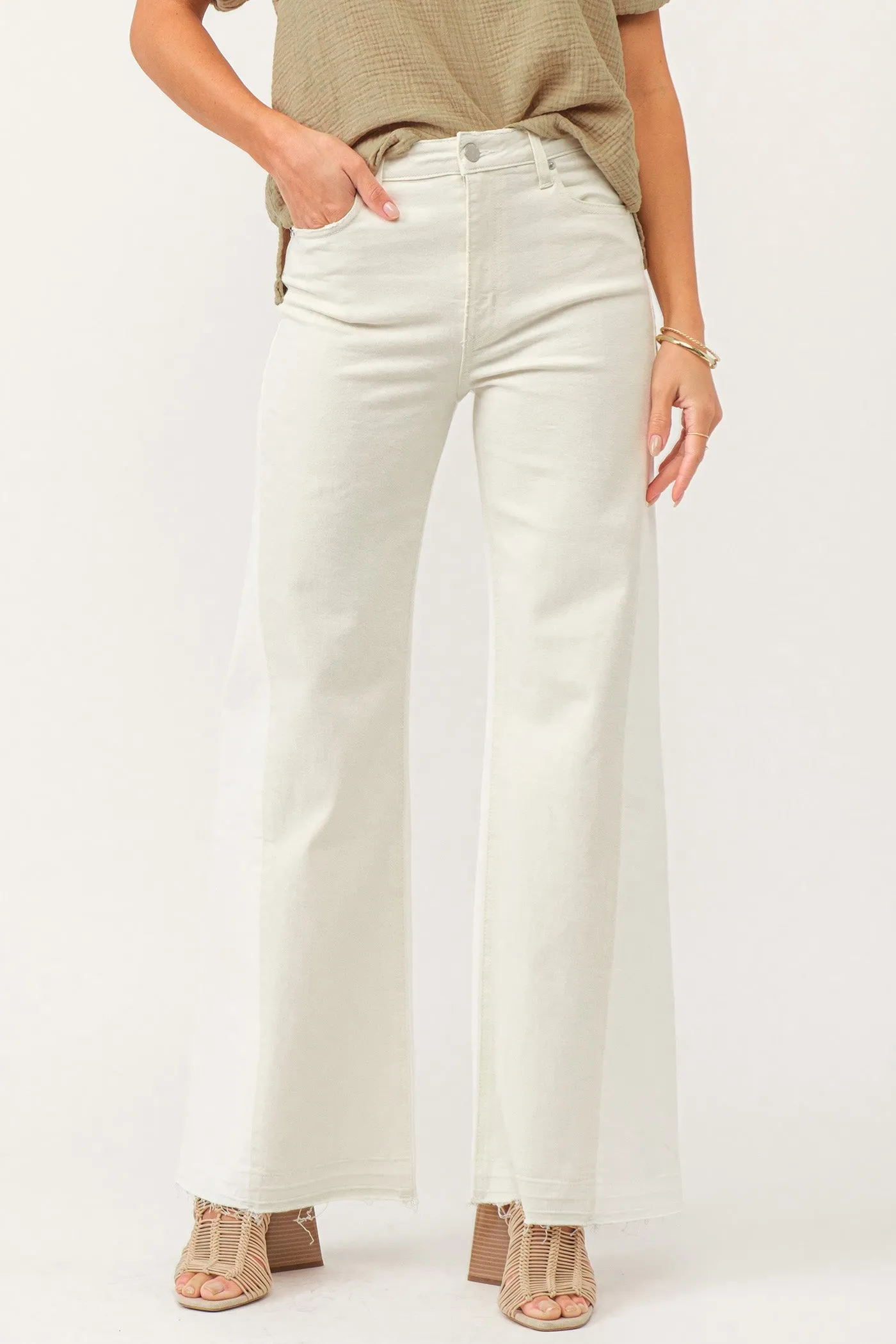 FIONA HIGH RISE WIDE LEG JEANS WHEAT AND WHITE