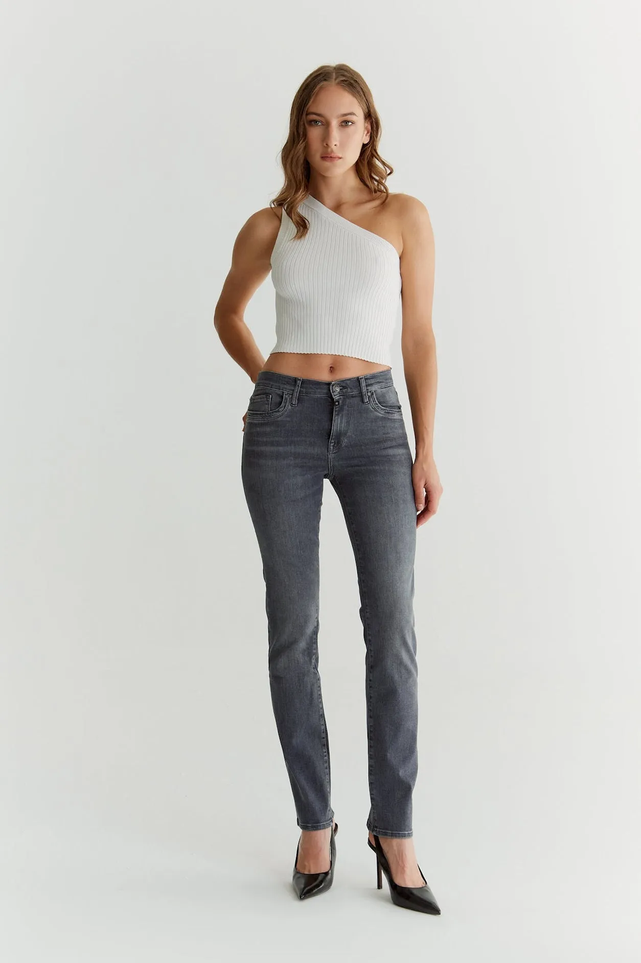 Hannah High Waist 5 Pocket Jeans Smoke Grey