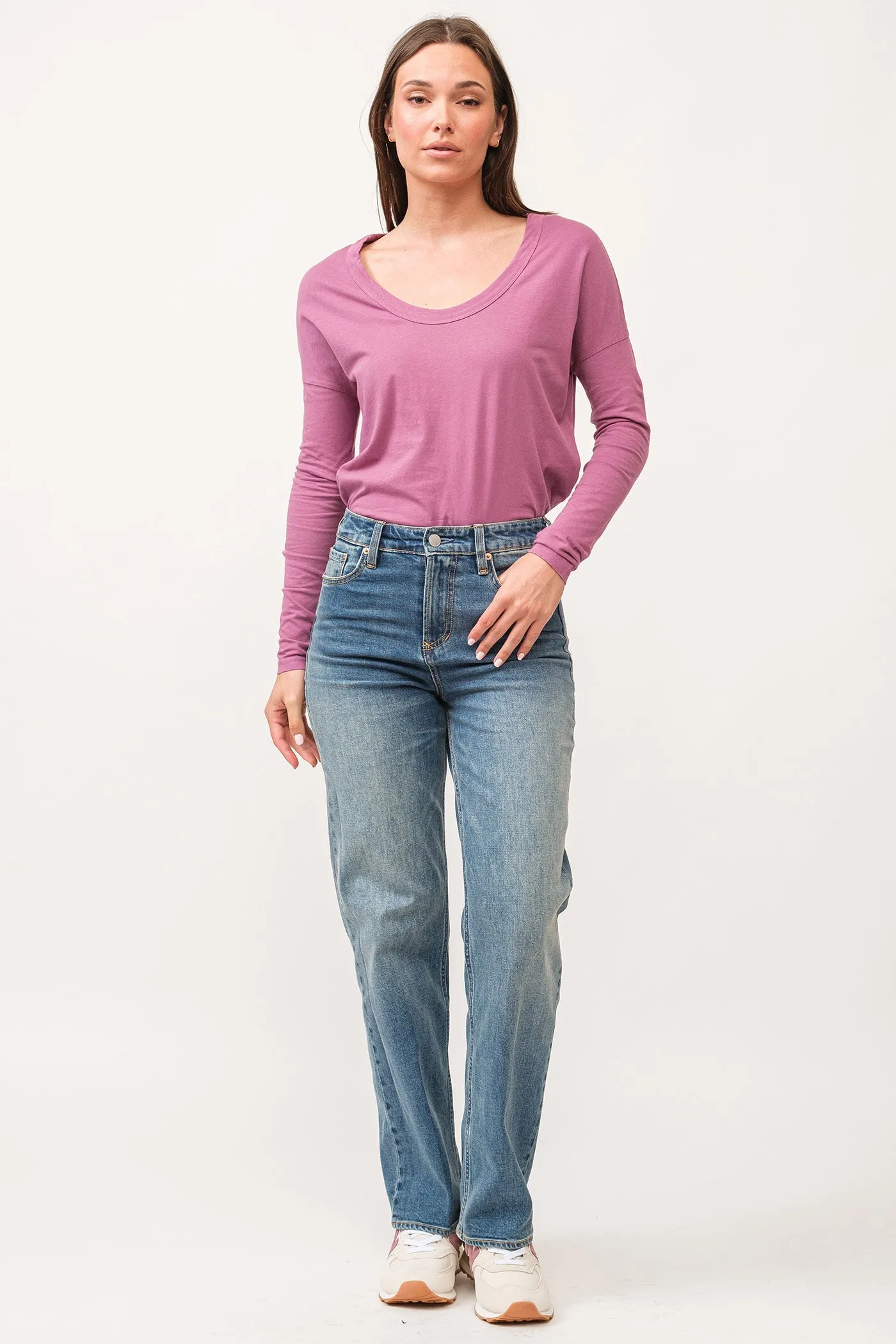 HOLLY HIGH RISE CLEAN HEM STRAIGHT JEANS FALCON