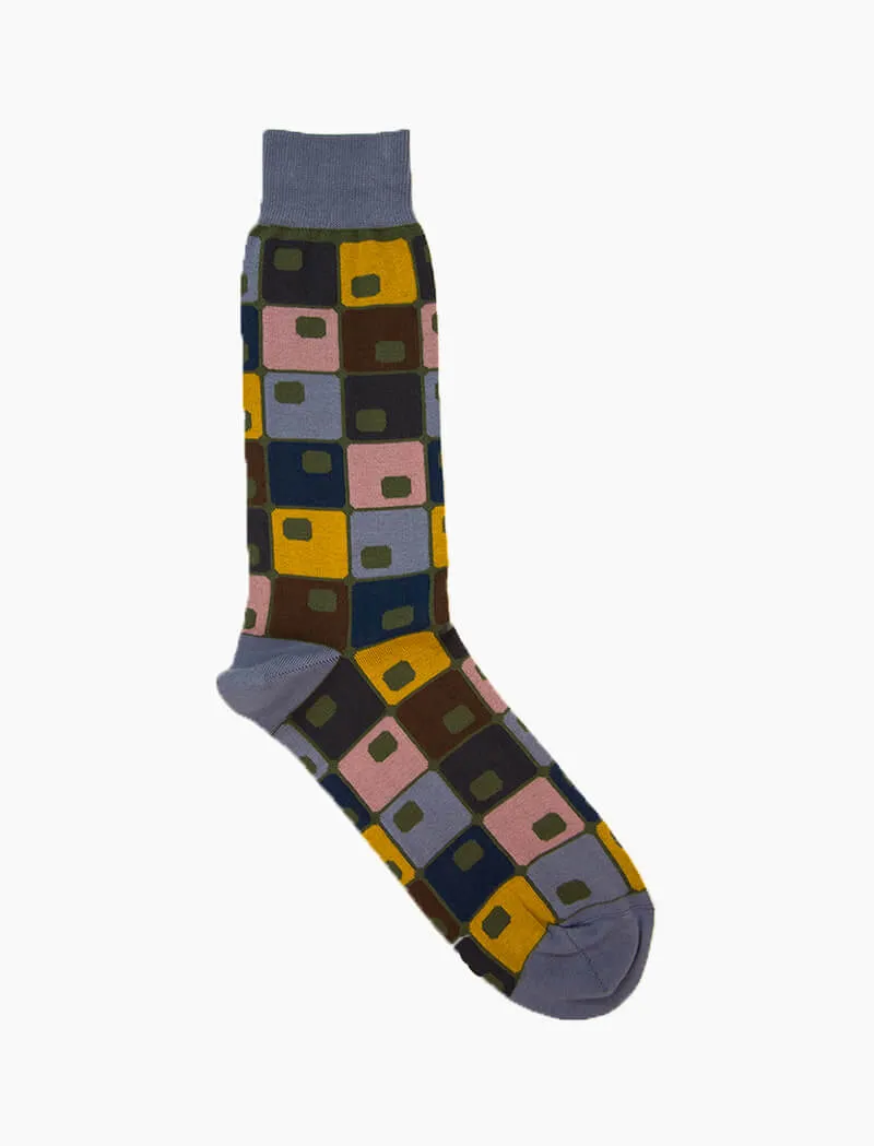 Jeans Blue 70's Squares Organic Cotton Socks