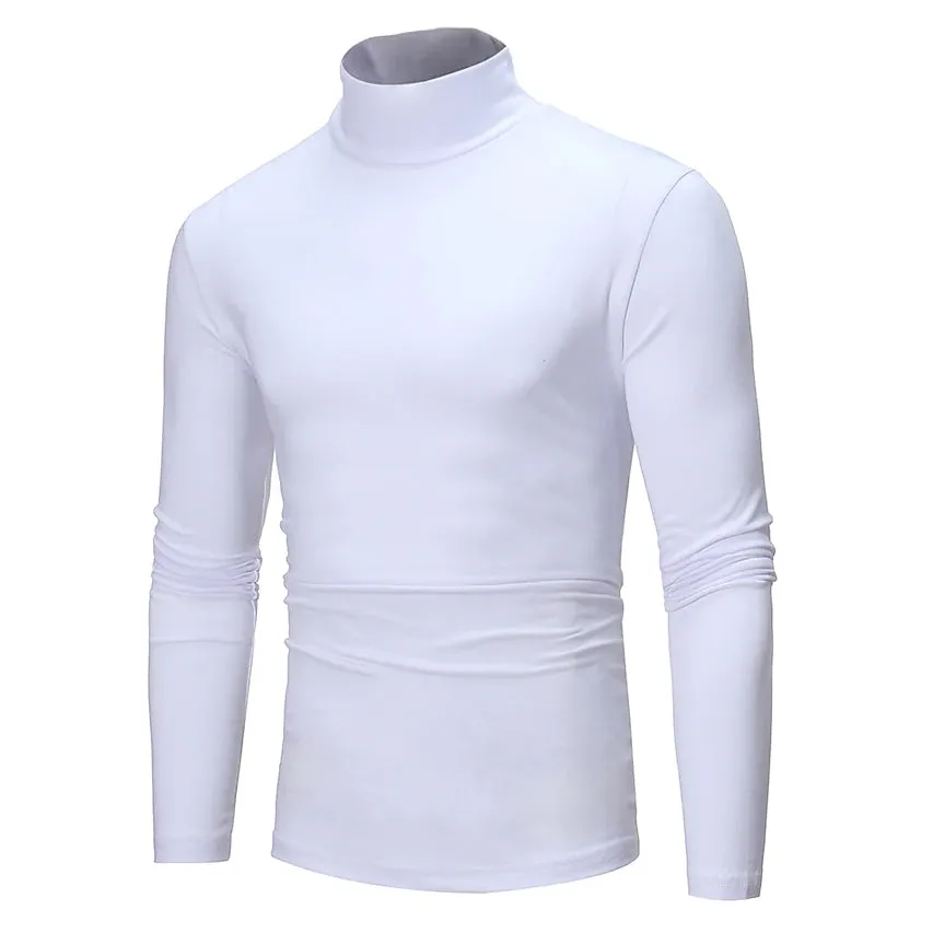 Men's Pure Color T-Shirt Thermal Mock Turtleneck Long Sleeve Tops