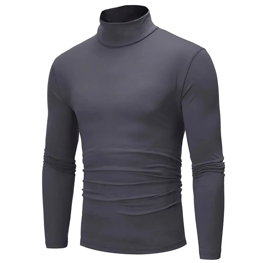 Men's Pure Color T-Shirt Thermal Mock Turtleneck Long Sleeve Tops