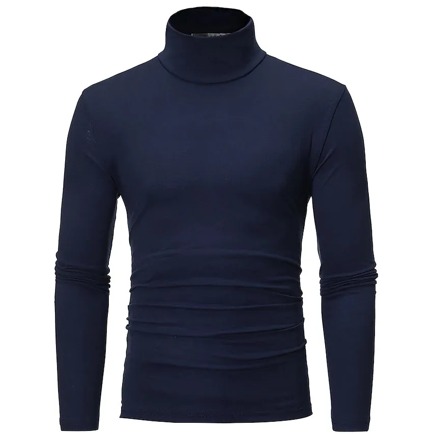 Men's Pure Color T-Shirt Thermal Mock Turtleneck Long Sleeve Tops