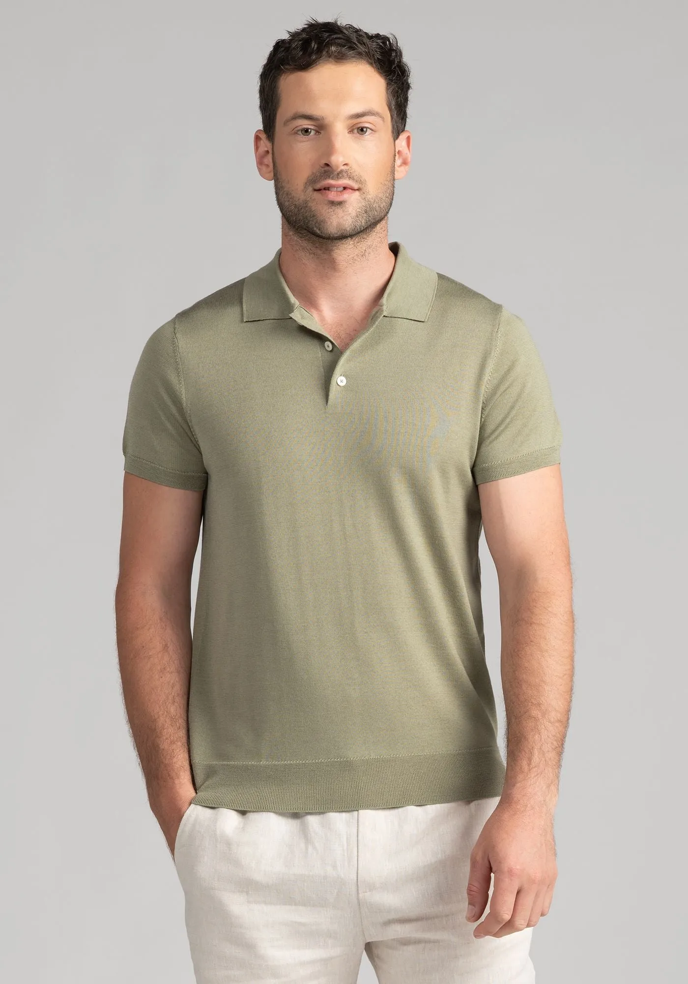 Mens S/S Knit Polo - Green Tea