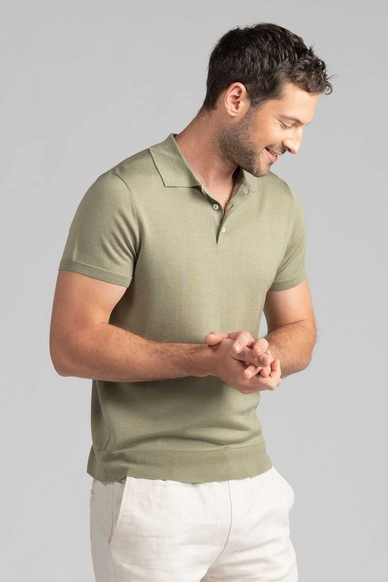 Mens S/S Knit Polo - Green Tea