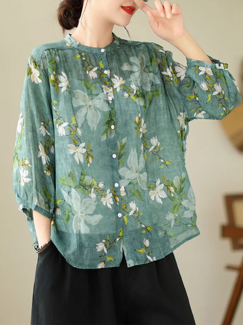 Nature Love Women's Round Neck Floral Loose Top