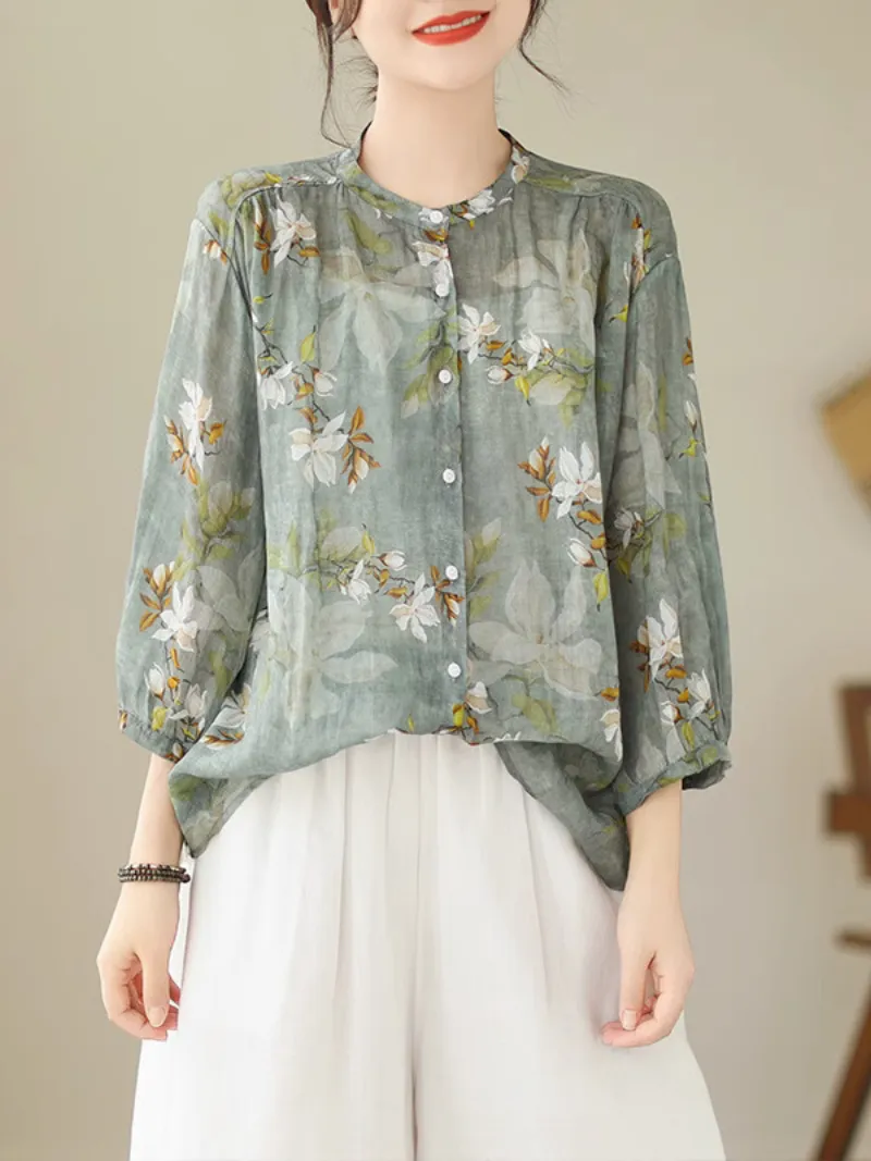 Nature Love Women's Round Neck Floral Loose Top