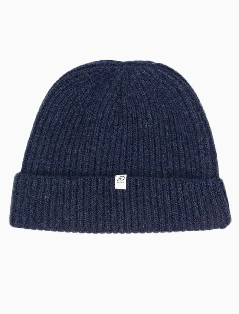 Navy Ribbed Wool & Cashmere Beanie