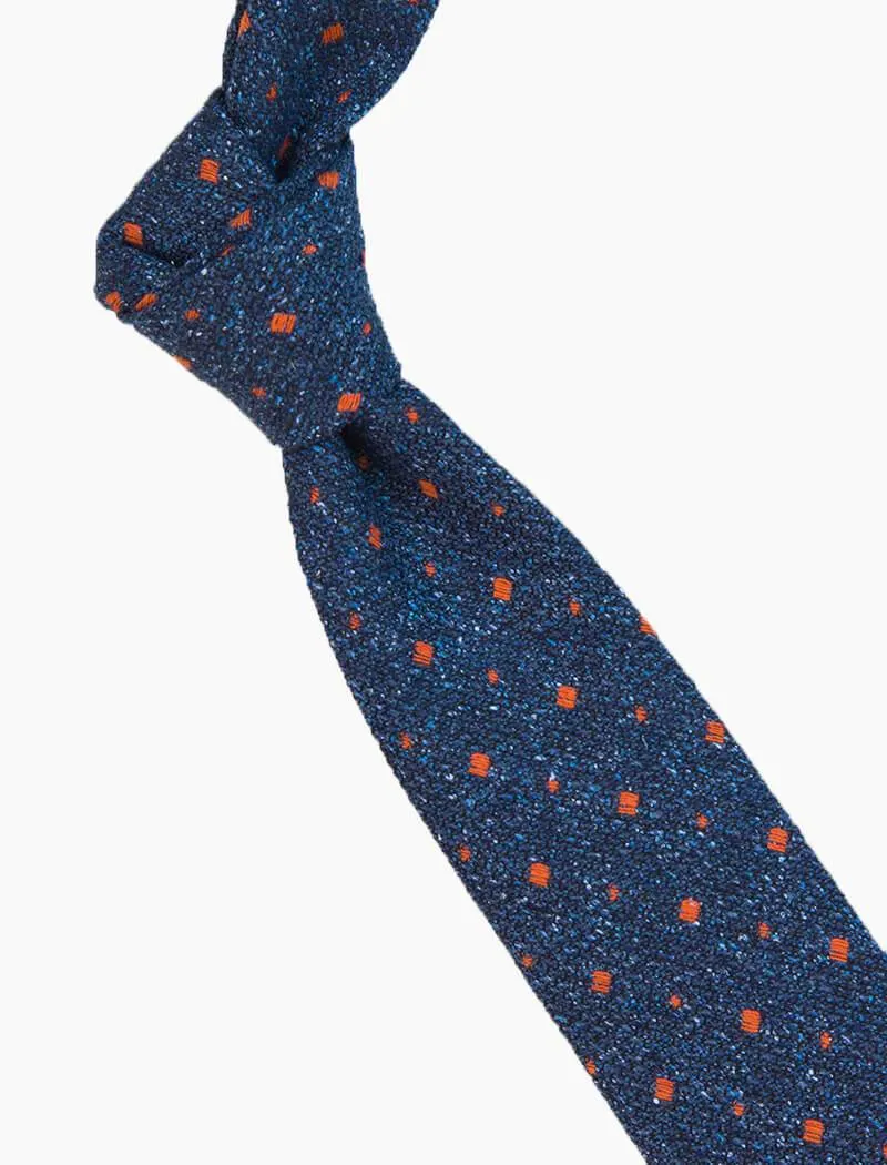 Petrol Blue & Orange Small Squares Wool & Silk Tie