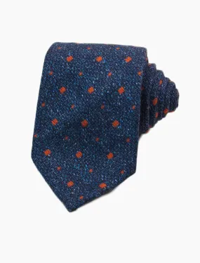 Petrol Blue & Orange Small Squares Wool & Silk Tie