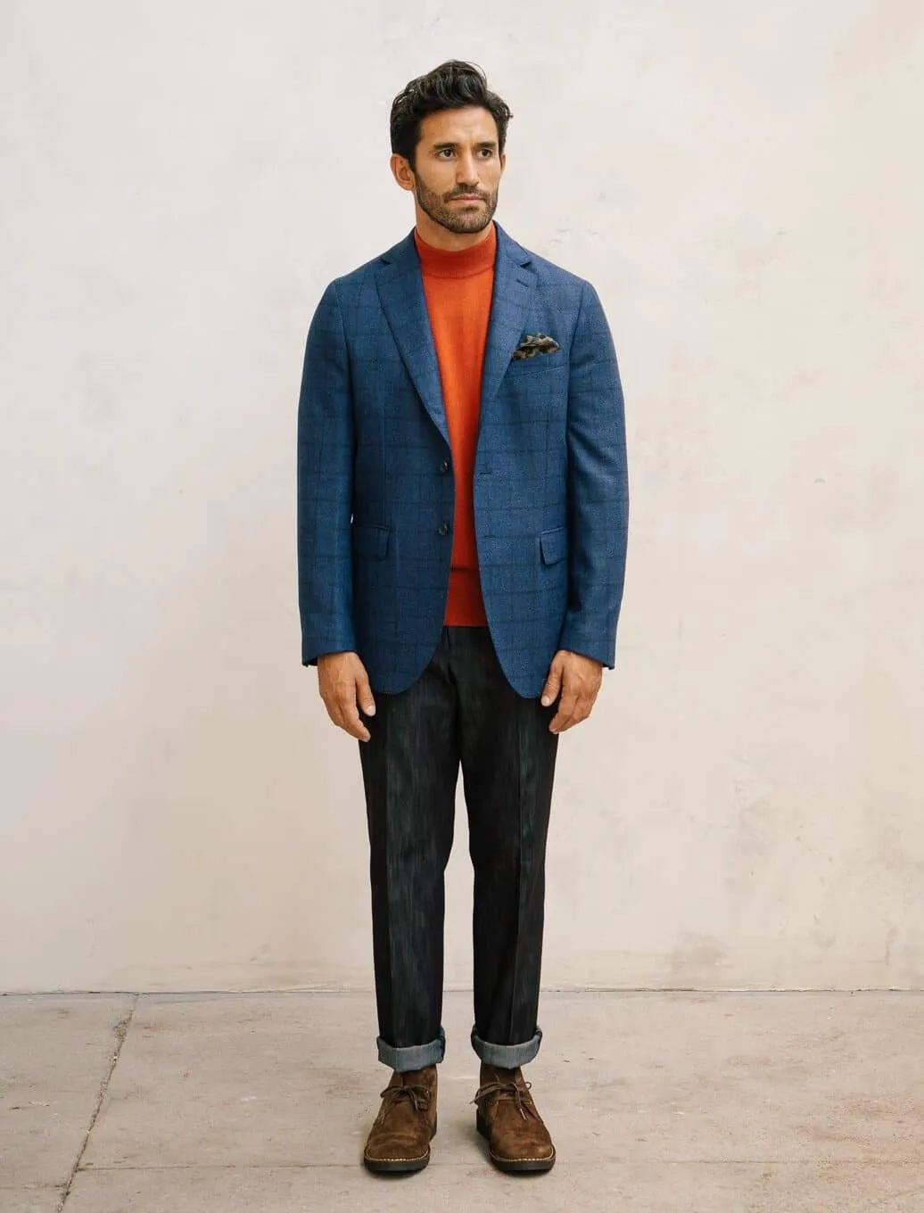 Royal Blue Large Check Wool Blazer