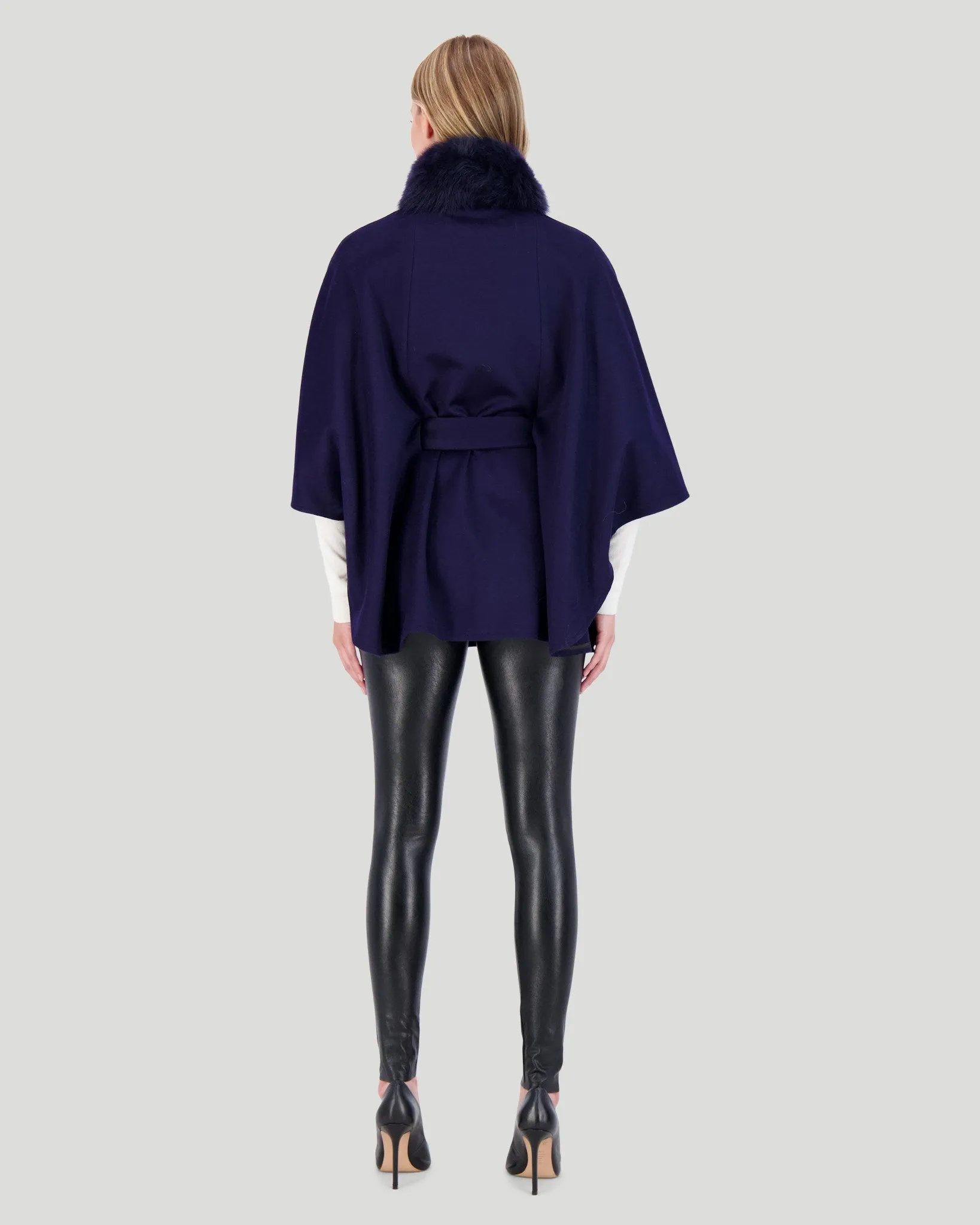 Select Wool Belted Cape with Toscana Shearling Lamb Collar